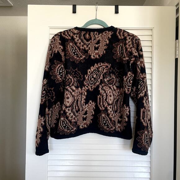 Vintage Tally-Ho Paisley Pattern Button Down U-Neck Cardigan Sweater Size M - Picture 3 of 7